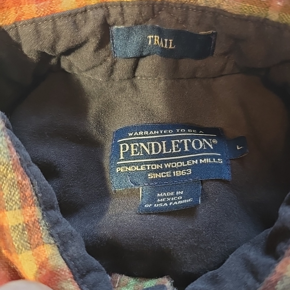 Pendleton Elbow Patch Plaid Trail 100% Wool Flann… - image 6